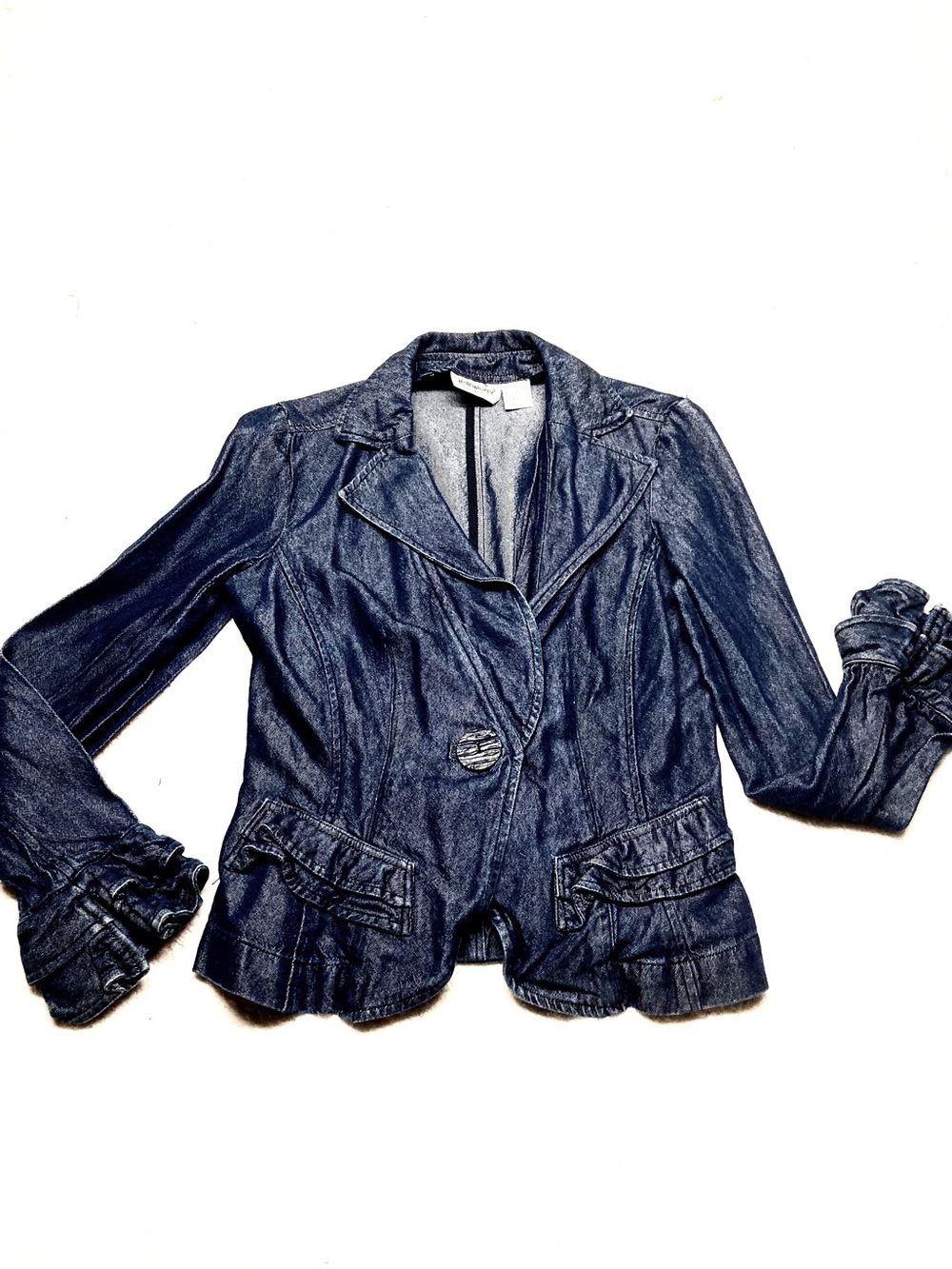 EUC Vintage Jeanology Ruffled Jean Jacket